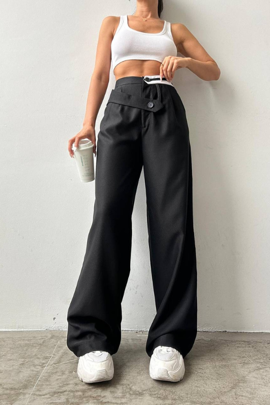 Double Button Black Pant