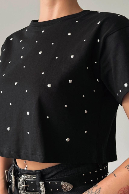 Cropped T-Shirt Silver Embellishment