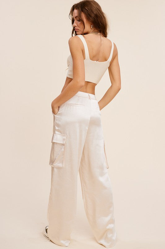 Satin Cargo Pants Pearl