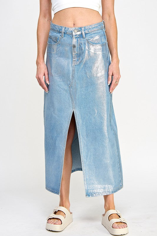 The Metallic Jean Skirt
