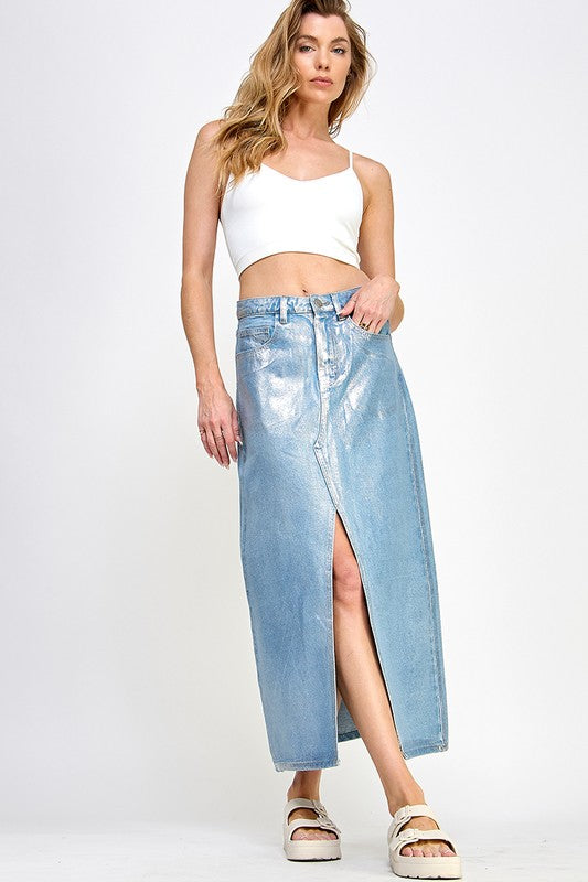 The Metallic Jean Skirt