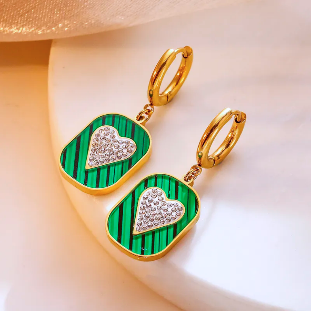 Zarcillos Emerald Green Hearts
