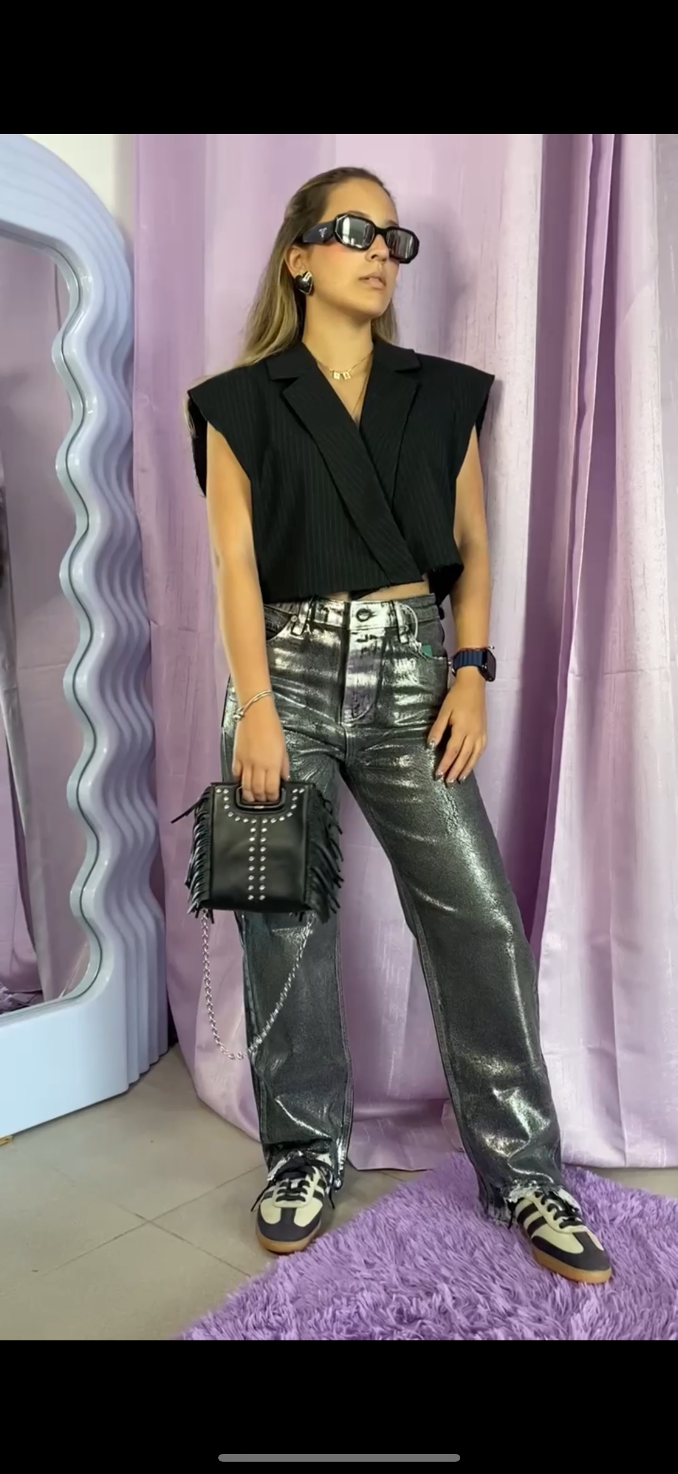 Metallic Pant Negro