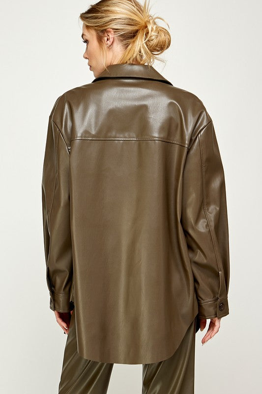 Leather Jacket Oversized Green