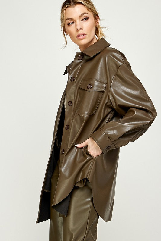 Leather Jacket Oversized Green