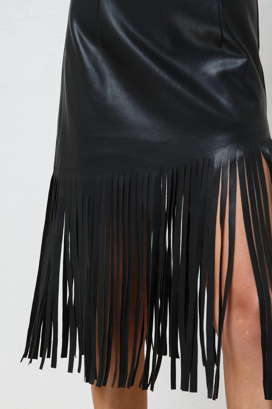 Maxi Fringe Leather Skirt