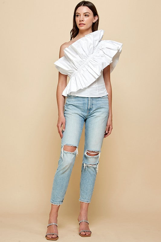 White Ruffled Top