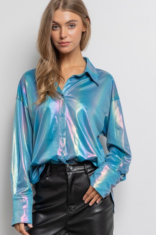 Metallic Blue Blouse