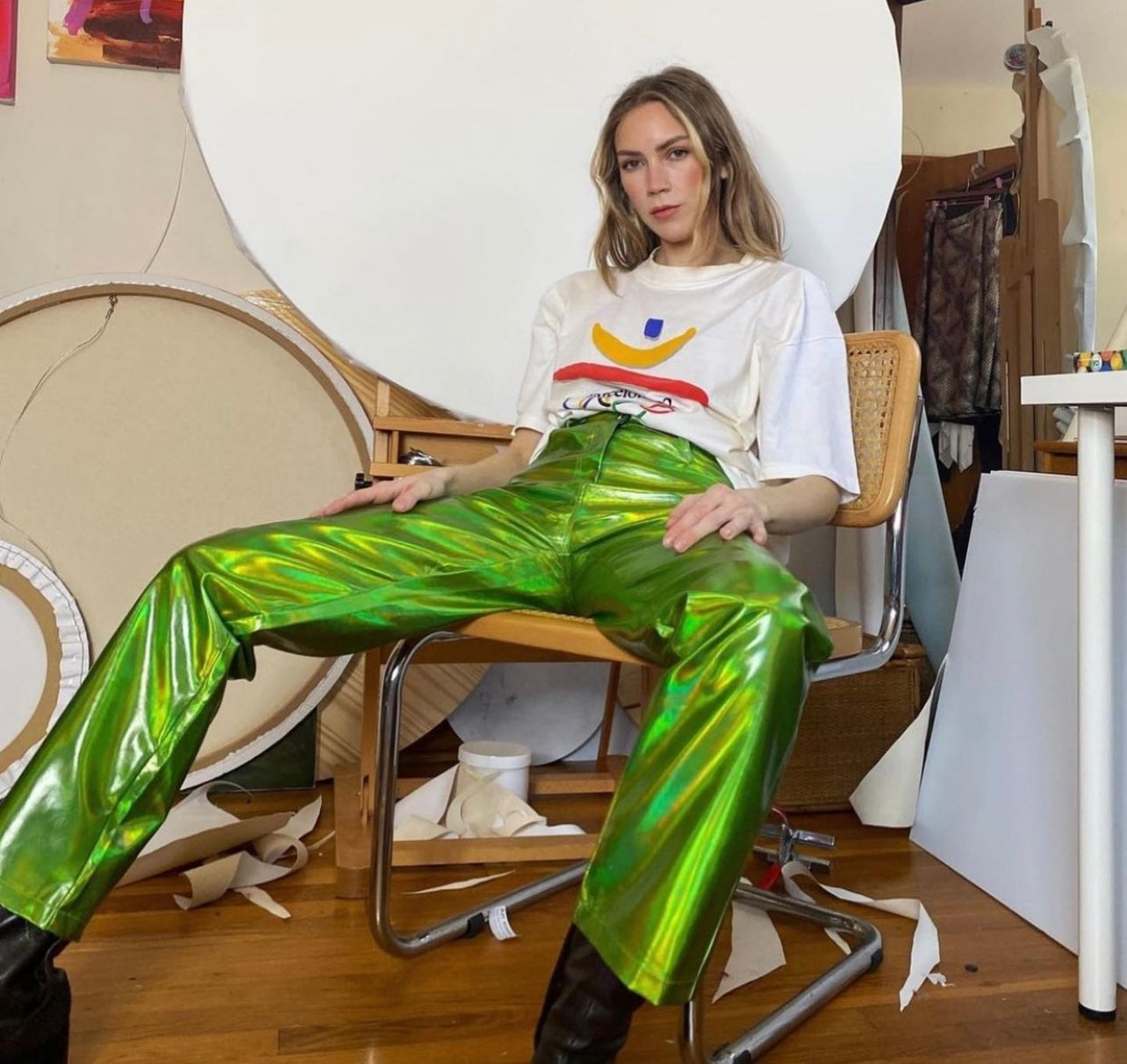 Lupe Metallic Pants Bright Green
