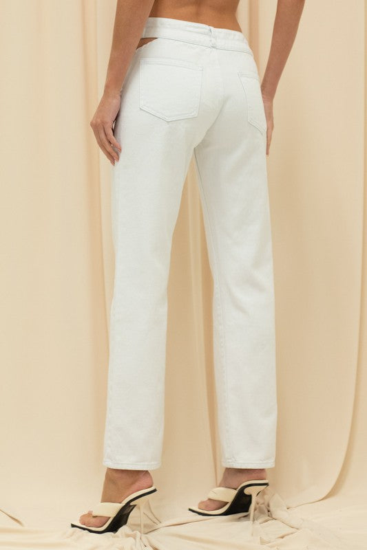 White Waist Cut Out Jean