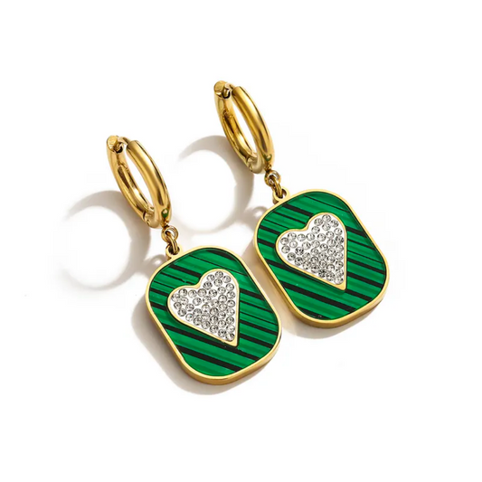 Zarcillos Emerald Green Hearts