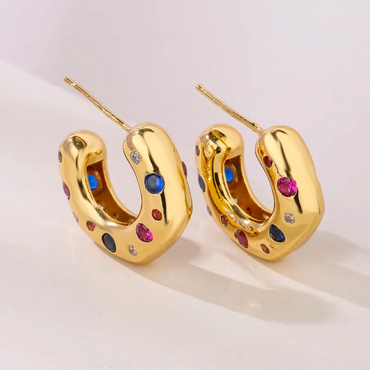 Sparkly Multicolor Golden Hoops