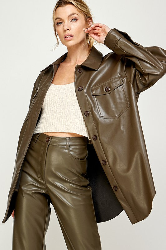 Leather Jacket Oversized Green