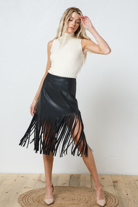 Maxi Fringe Leather Skirt