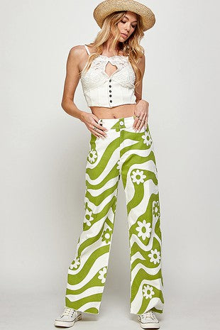 Abstract Green White Pants