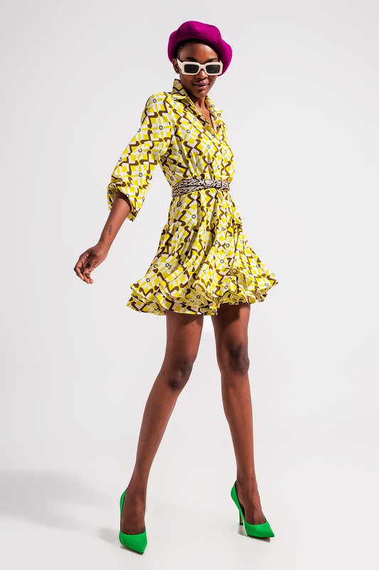 Yellow Print Mini Dress