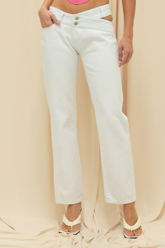 White Waist Cut Out Jean